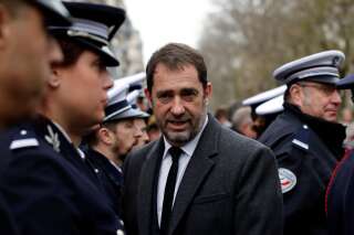 Le ministre de l'Intérieur Christophe Castaner lors d'une cérémonie en mémoire d<strong>'</strong>Ahmed Merabet, policier assassiné lors de l'Attentat contre Charlie Hebdo.