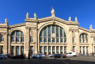 Facade of train station Gare du Nord in Paris, France