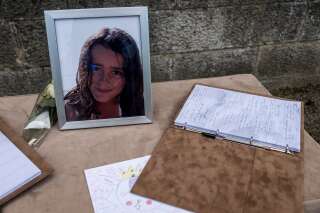 A picture taken on June 2, 2018 shows a photography of French schoolgirl Maelys De Araujo, who was abducted from a wedding and murdered last year, outside the church of La Tour-du-Pin, central eastern France, before her funeral ceremony.  (Photo by Nicolas Liponne/NurPhoto via Getty Images)