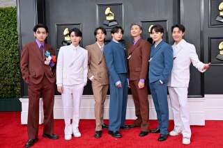 Les membres du groupe BTS, ici sur le tapis rouge de la 64e cérémonie des Grammy Awards, à Las Vegas, le 3 avril 2022.