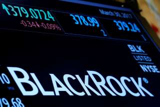 Logo de la société américaine BlackRock à Wall Street (illustration).