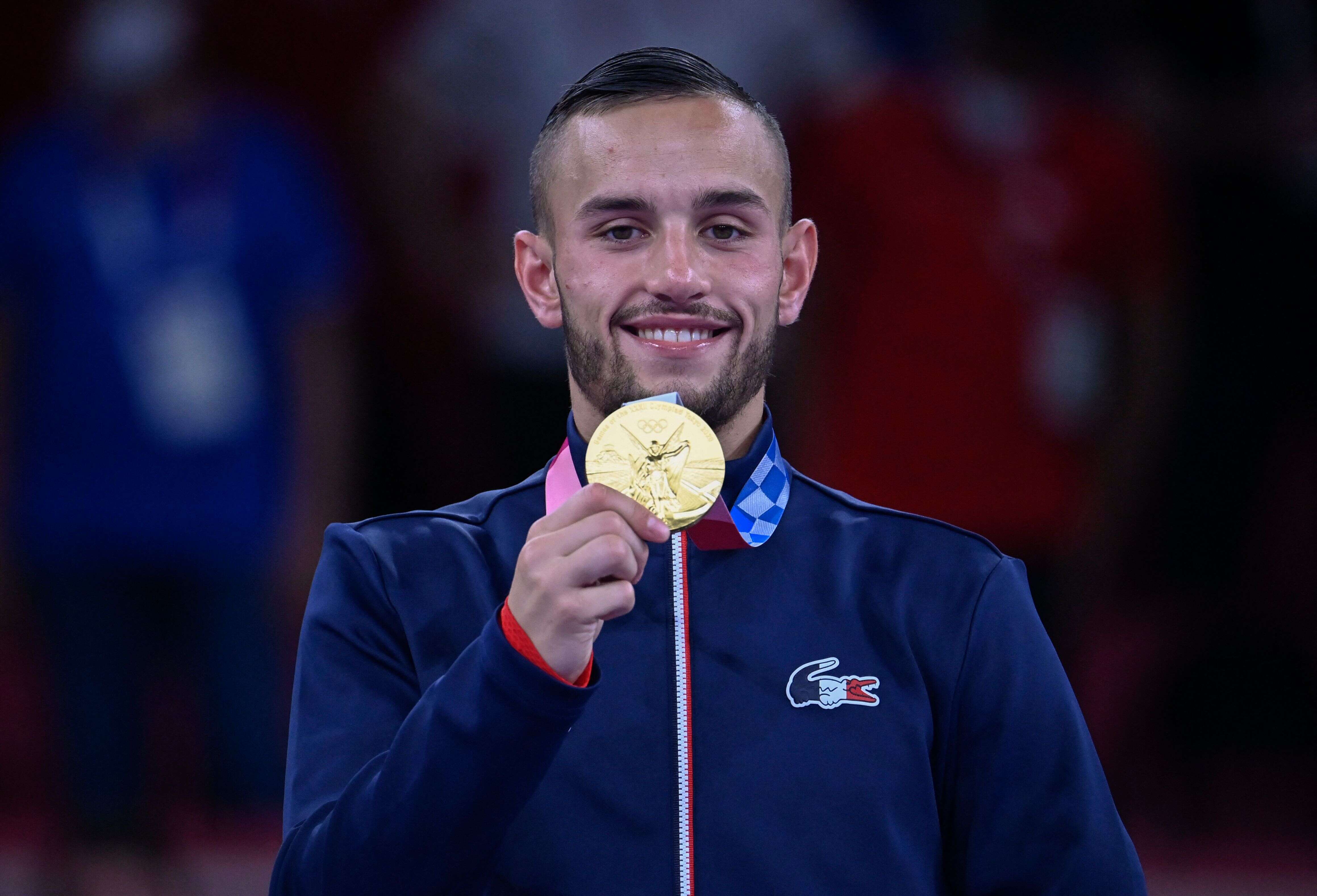 Le Français Steven Da Costa sacré champion olympique au karaté -67kg hommes, aux JO de Tokyo le 5 août 2021.