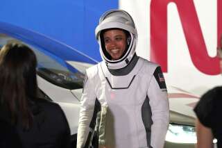 Jessica Watkins, quelques minutes avant de s'envoler vers l'ISS à bord d'une capsule 