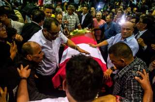 Le cercueil de l'ex-président Alan Garcia à Lima au Pérou le 17 avril 2019.