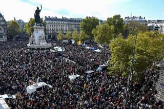 Une manifestation en hommage au professeur Samuel Paty, place de la République à Paris, le 18 octobre 2020.