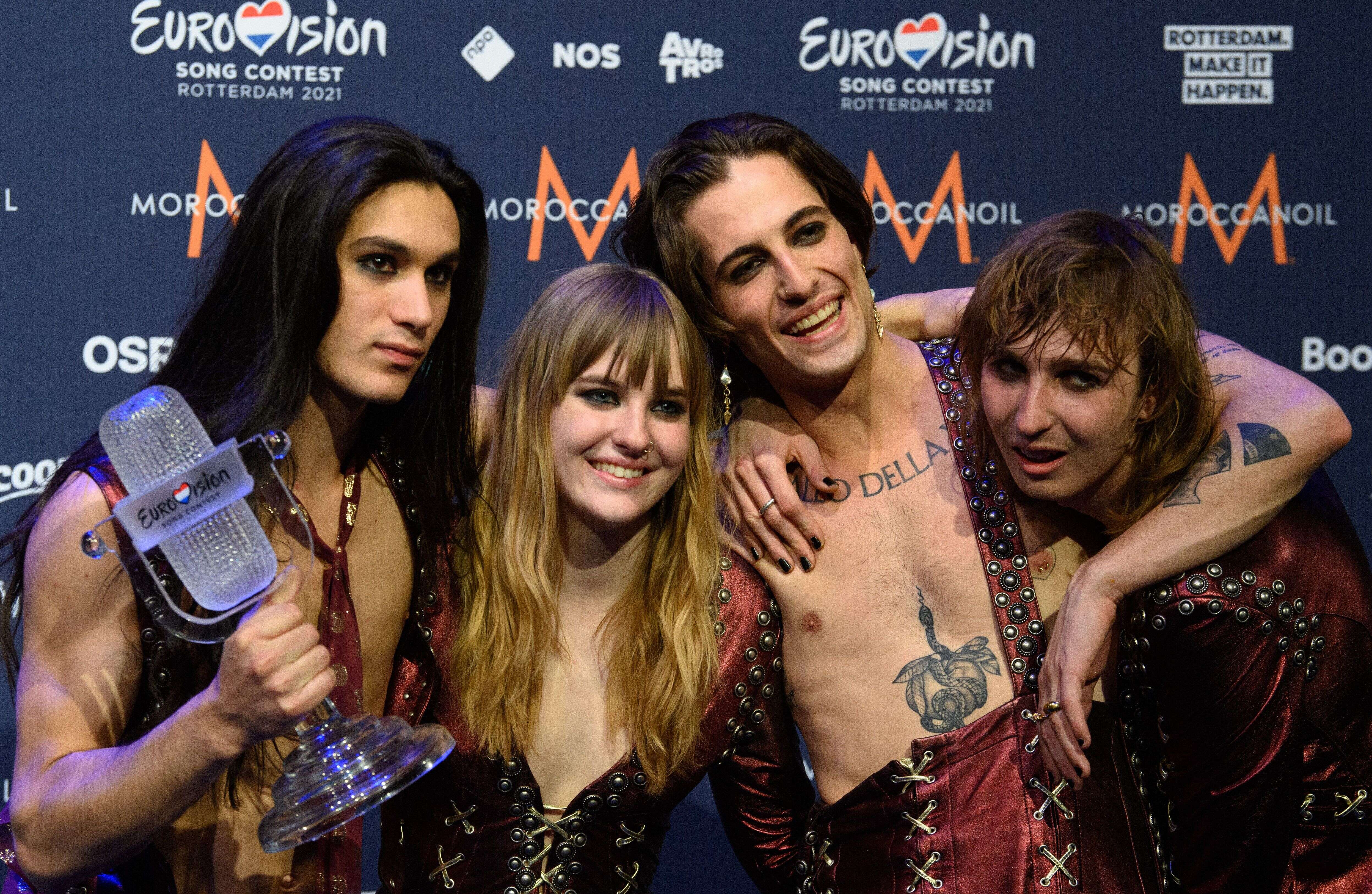 Le groupe italien Måneskin après sa victoire à l'Eurovision 2021 dans la ville de Rotterdam aux Pays-Bas, le 21 mai.
