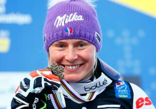 Tessa Worley, ici médaillée de bronze aux championnats du monde à Cortina d'Ampezzo, en Italie, le 16 février 2021.