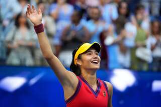 Emma Raducanu après sa victoire en finale de l'US Open, à New York, le 11 septembre 2021.