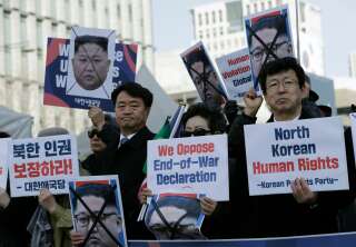 Des manifestants en Corée du Sud pour dénoncer les violations des droits de l'homme en Corée du Nord.