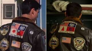 La veste originale du Top Gun de 1986 (à gauche) et la nouvelle veste dans le film qui sortira le 15 juillet 2020 (à droite).