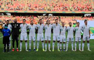Le 11 algérien posant avant son match contre la Côte d'Ivoire à la CAN, à Douala au Cameroun, le 20 janvier 2022.