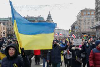 Une marche de l'unité, à Kiev en Ukraine, le 12 février 2022.