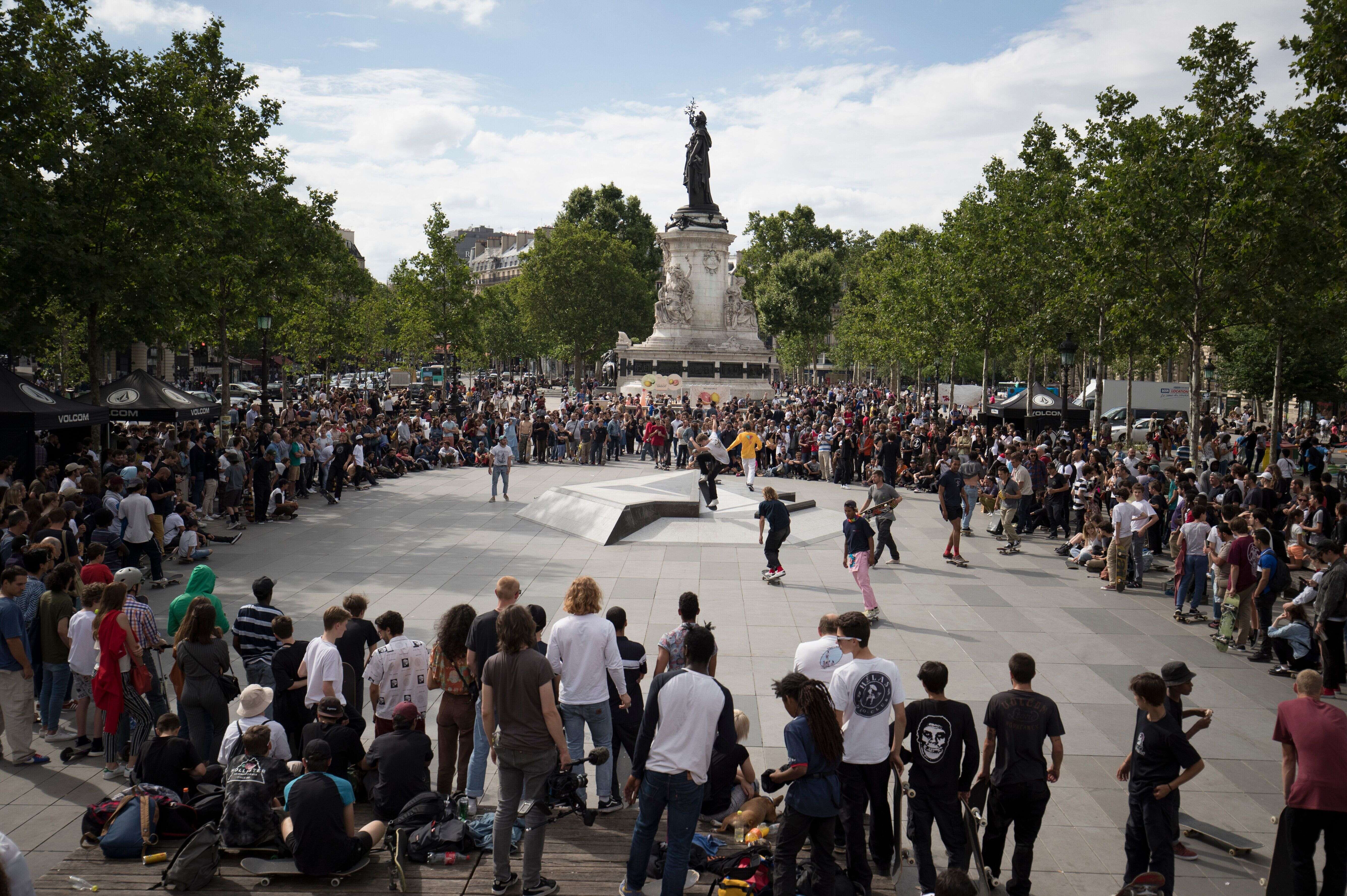 La place de la République à Paris vue lors d'un concours de skate, le 16 juin 2018.