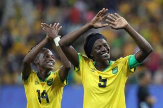 Deux joueuses jamaïcaines lors de Jamaïque-Australie lors du Mondial féminin le 18 juin 2019 à Grenoble.