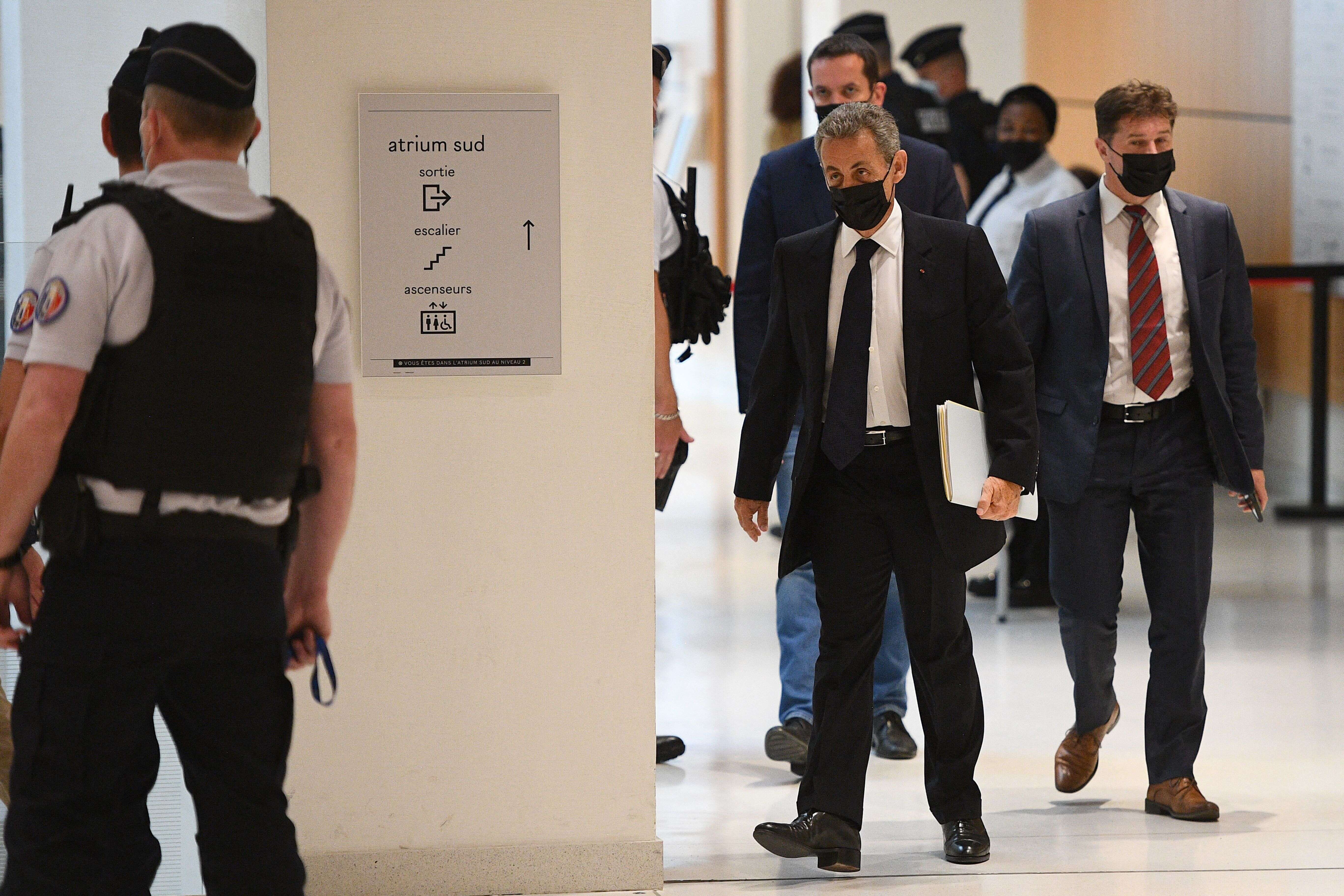 Nicolas Sarkozy arrivant à son audition dans le cadre du procès de l'affaire Bygmalion à Paris le 15 juin 2021