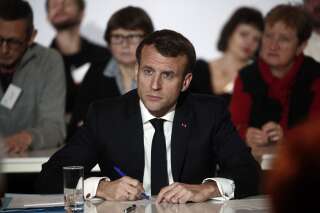 Emmanuel Macron devant les participants de la Convention climat début janvier.