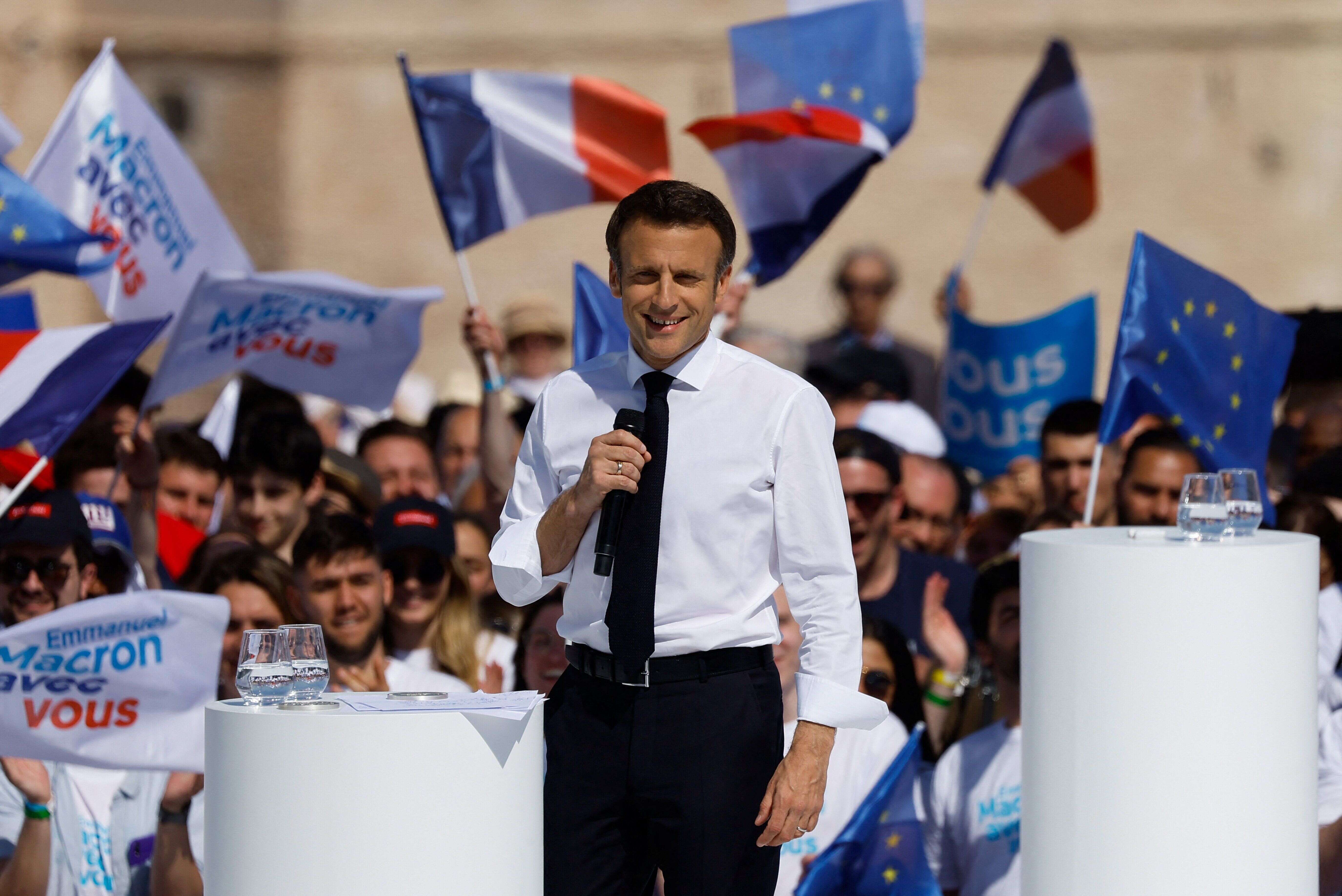 Emmanuel Macron, ici en meeting à Marseille le 16 avril 2022.