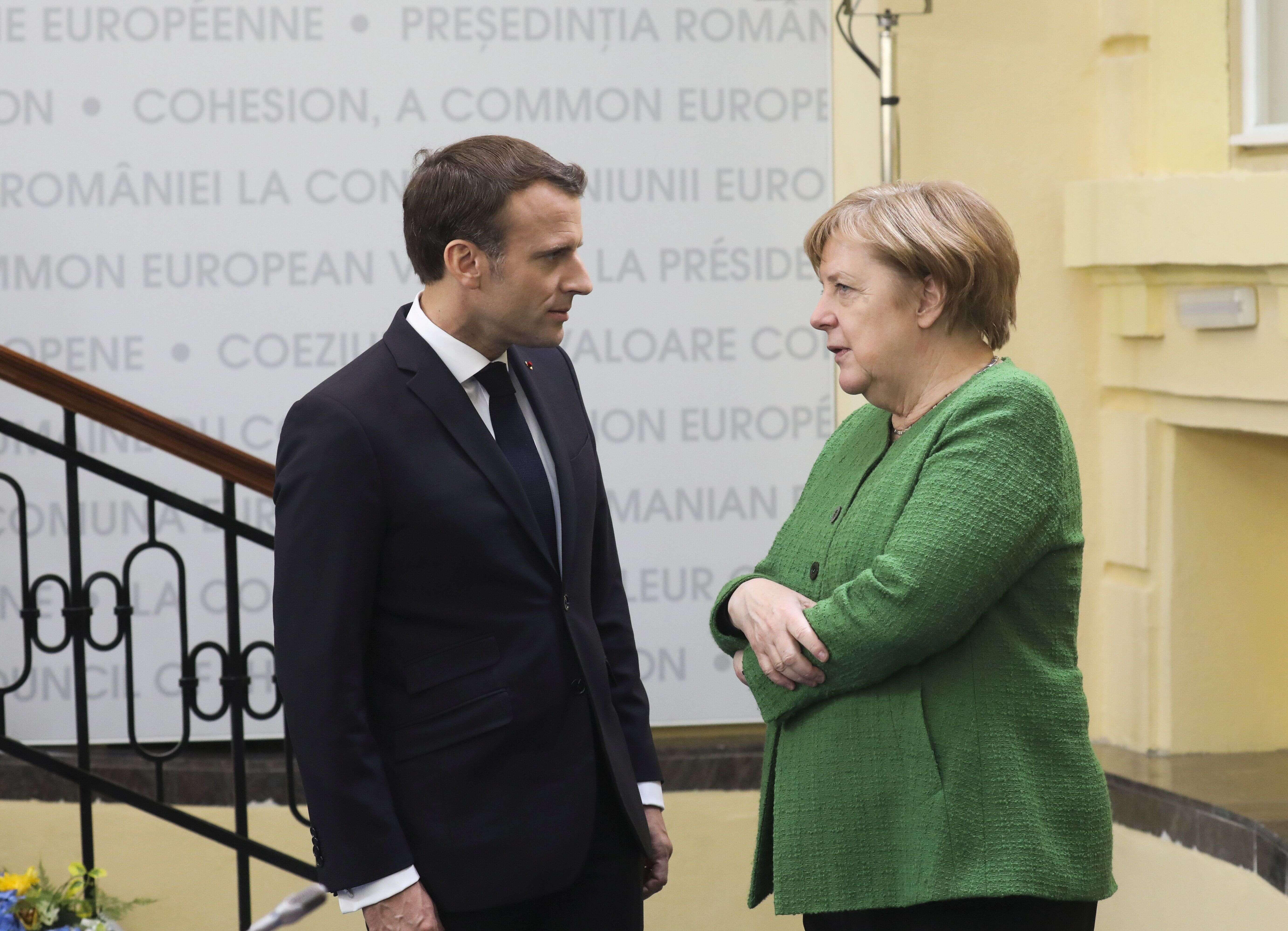 Emmanuel Macron et Angela Merkel lors d'un sommet informel à Sibiu, en Roumanie, mai 2019