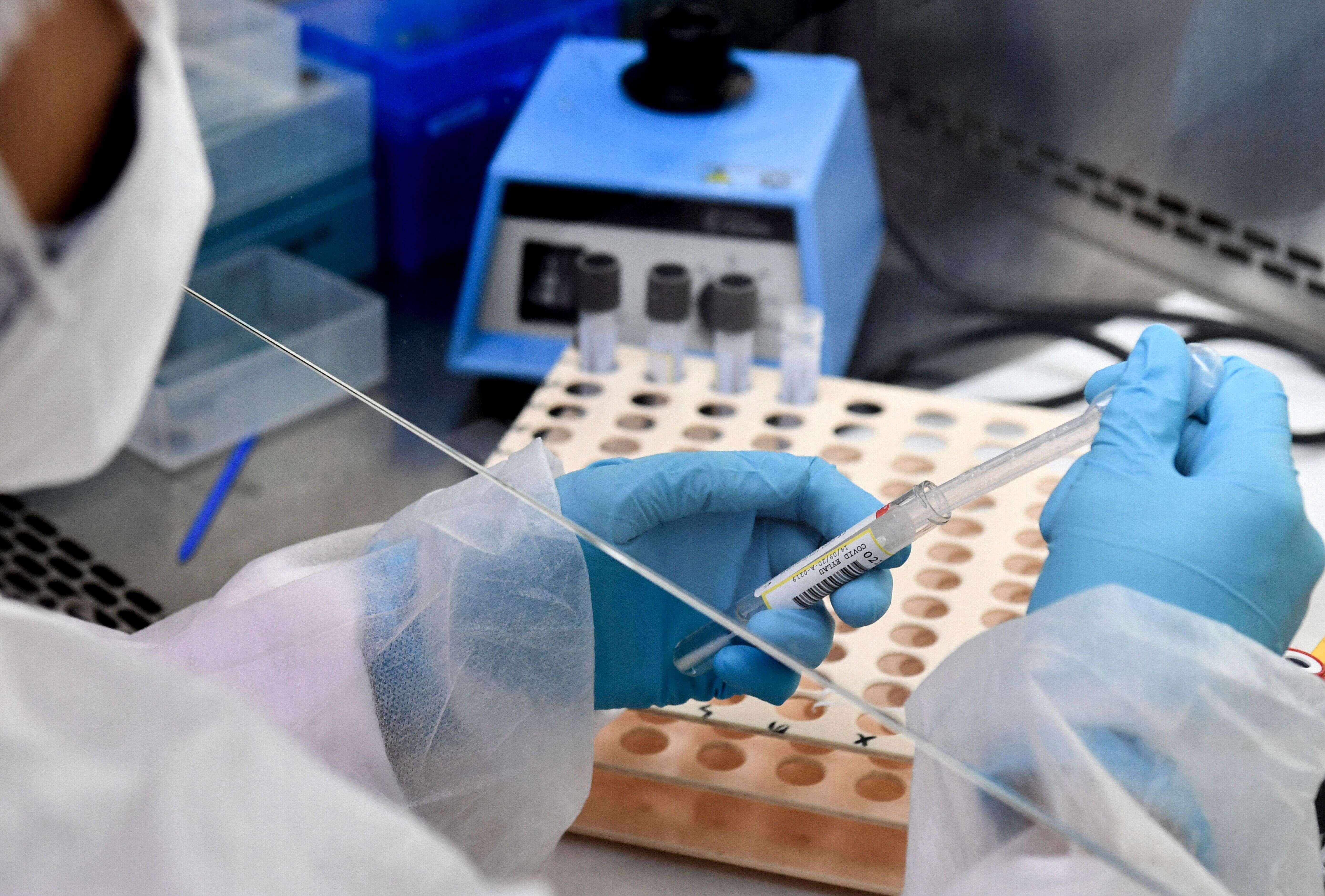 Un technicien de laboratoire préparant des échantillons pour des tests PCR au laboratoire d'analyse Eylau Unilabs à Neuilly-sur-Seine, le 15 septembre 2020.