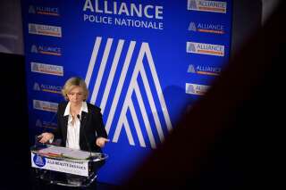 Valérie Pécresse, candidate des Républicains à la présidentielle, s'exprime devant les représentant du syndicat policier Alliance à Paris, le 2 février 2022.