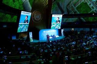 Emmanuel Macron s'exprime à la tribune du sommet des Nations Unies pour le climat à New York, le 23 septembre 2019.