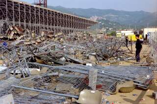 Le stade de Furiani à Bastia le 6 mai 1992, au lendemain de la tragédie.