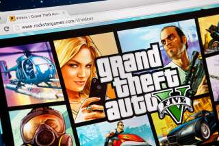 L'affiche du jeu vidéo GTA 5, sorti sur PlayStation 3 et Xbox 360 en septembre 2013.