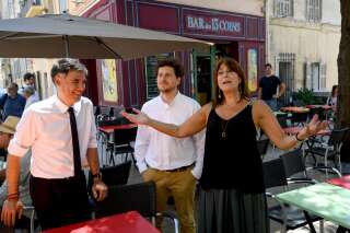 Michèle Rubirola, ici en présence d'Olivier Faure et Julien Bayou les patrons du PS et d'EELV, est la nouvelle maire de Marseille.
