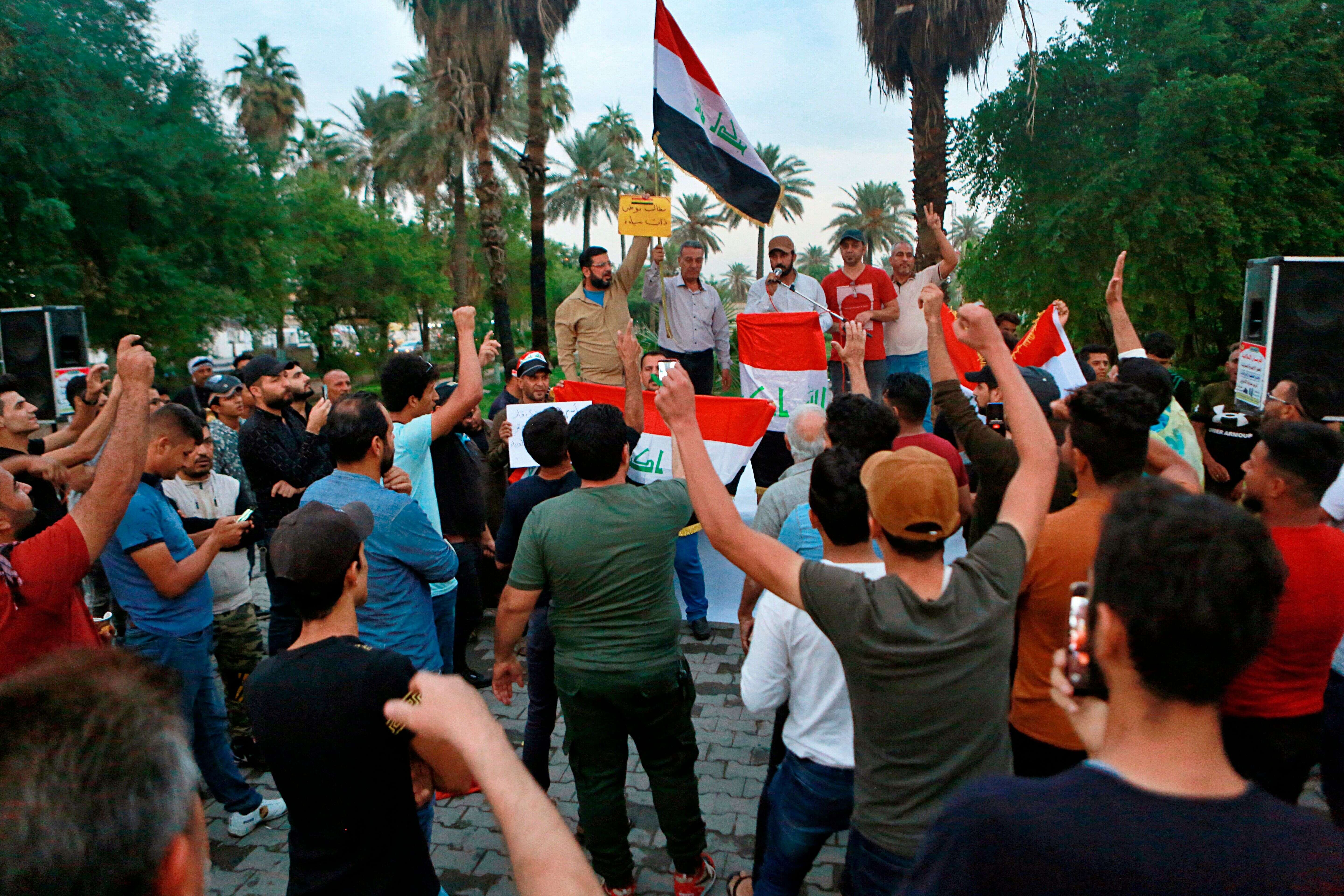 Quelques centaines de manifestants se sont de nouveau réunis sur la place Tahrir de Bagdad ce 24 octobre 2019.