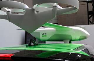 Un drone Uber Eats exposé au sommet Uber Elevate à Washington, ce 12 juin.