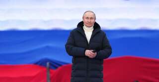 Vladimir Poutine, ici lors d'un concert marquant le huitième anniversaire de l'annexion de la Crimée par la Russie, au stade Luzhniki de Moscou en Russie, le 18 mars 2022.