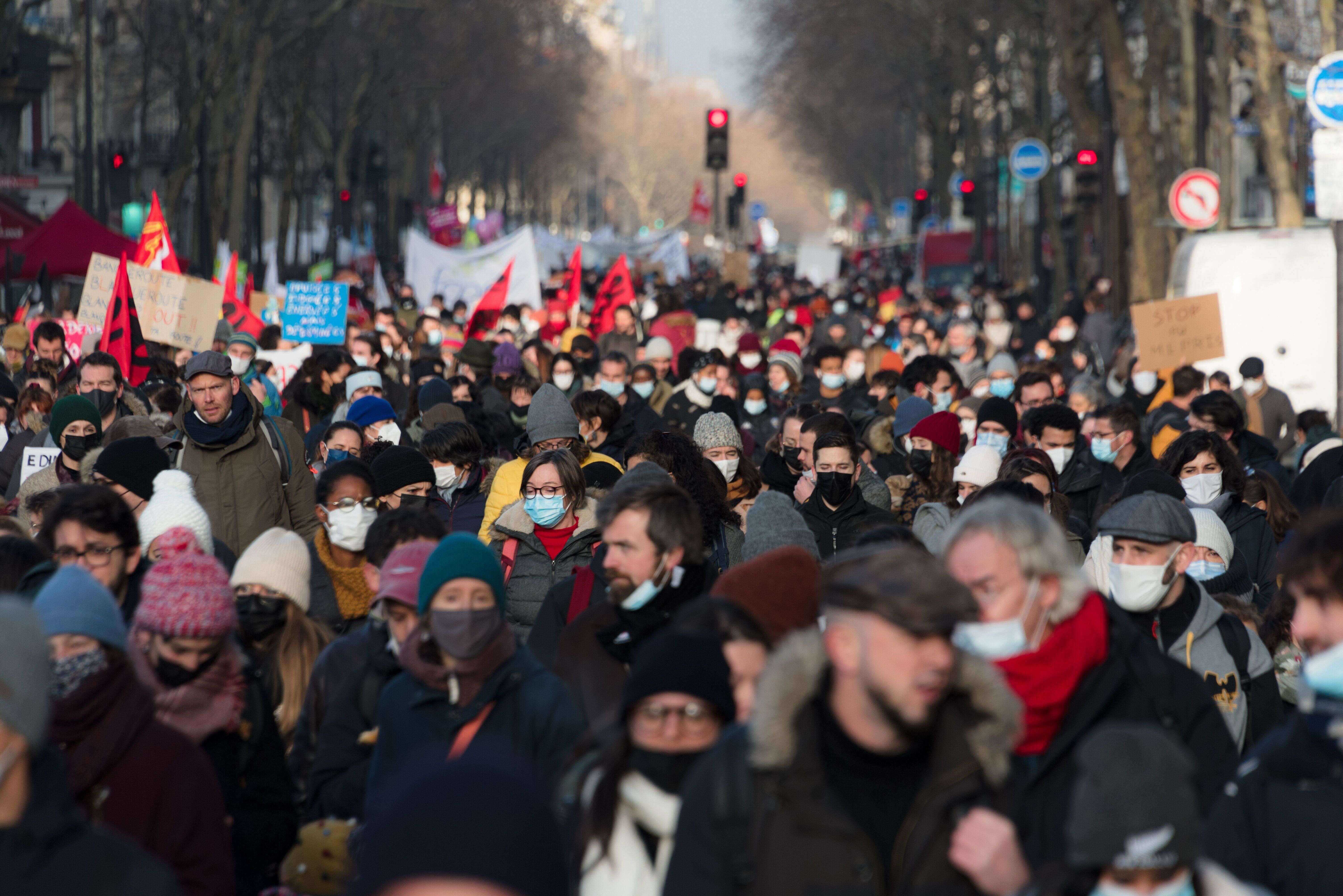 Lors de la manifestation des enseignants, à Paris, le 13 janvier 2022.