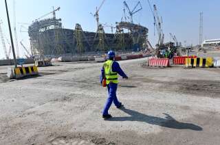 Sur le chantier de construction du Qatar Lusail Stadium, à environ 20 kilomètres au nord de Doha, le 20 décembre 2019.