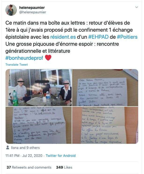 Deux lycéens de Jaunay-Marigny, en Nouvelle-Aquitaine, ont rendu visite aux résidents de l'Ehpad du centre-ville de Poitiers avec qui ils correspondent depuis le confinement.