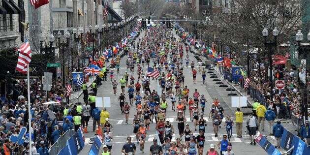 A l'arrivée du marathon de Boston le 17 avril 2017.