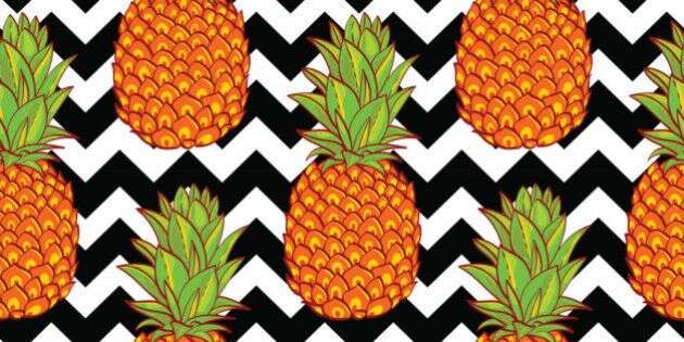Tropical Pineapples Background  Seamless Pattern  on a geometric background