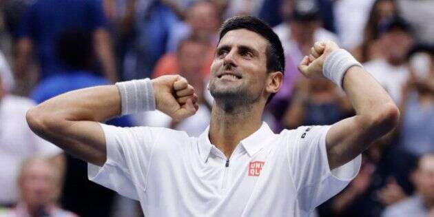 Novak Djokovic, of Serbia, reacts after defeating Gael Monfils, of France, during the semifinals of the U.S. Open tennis tournament, Friday, Sept. 9, 2016, in New York. (AP Photo/Darron Cummings)