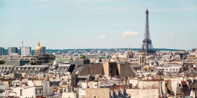 Panoramic view of Paris from the roof of The Centre Pompidou Museum building. France. Europe
