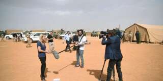 Journalistes sur la base de Gao dans le Nord du Mali.