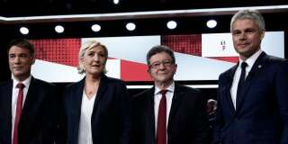 Olivier Faure, Marine Le Pen, Jean-Luc Mélenchon et Laurent Wauquiez réunis sur le plateau de France 2 en mai 2018.