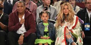 Jay Z, Blue Ivy Carter et Beyoncé Knowles lors du NBA All-Star Game dimanche 19 février.