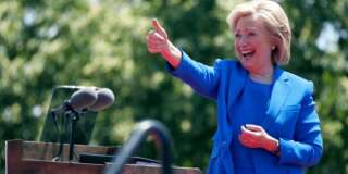 Democratic presidential candidate, former Secretary of State Hillary Rodham Clinton arrives to speak to supporters Saturday, June 13, 2015, on Roosevelt Island in New York. (AP Photo/Julio Cortez)