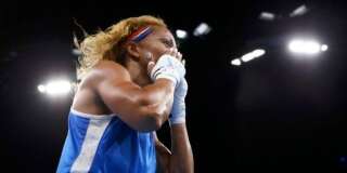 2016 Rio Olympics - Boxing - Quarterfinal - Women's Light (60kg) Quarterfinals Bout 212 - Riocentro - Pavilion 6 - Rio de Janeiro, Brazil - 15/08/2016. Estelle Mossely (FRA) of France reacts. REUTERS/Peter Cziborra FOR EDITORIAL USE ONLY. NOT FOR SALE FOR MARKETING OR ADVERTISING CAMPAIGNS.
