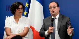French President Francois Hollande delivers his speech next to Labour minister Myriam El Khomri  as he visits the Institut de Formation Commerciale Permanente (Commercial Training Institute) in Paris, France, September 12, 2016.    REUTERS/Stephane De Sakutin/Pool