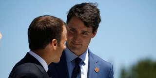 Emmanuel Macron et Justin Trudeau (ici à Charlevoix, au Québec, le 8 juin) ont signé la tribune publiée dans Le Monde.