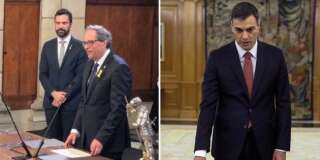 Prestations de serment à Madrid, pour Pedro Sanchez (à gauche) et Barcelone pour Quim Torra (à droite), le Premier ministre espagnol est-il une chance pour les indépendantistes catalans?