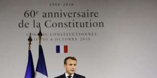 Emmanuel Macron lors de son discours pour le 60e anniversaire de la Constitution.