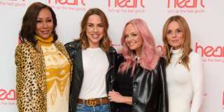 Les Spice Girls (sans Victoria Beckham) Mélanie Brown, Mélanie Chisholm, Emma Bunton et Geri Halliwell réunies fin 2018 lors d'une émission de radio enregistrée à Londres.