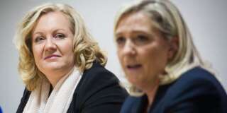 La présidente du Front national Marine Le Pen et l'eurodéputée Sophie Montel, qui a quitté le parti pour cofonder Les Patriotes avec Florian Philippot.