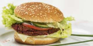 vegetarian burger with vegetables and grain cutlet